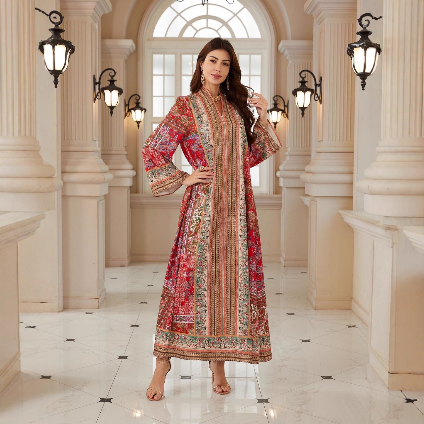 Crimson Mosaic Pull Over Robe