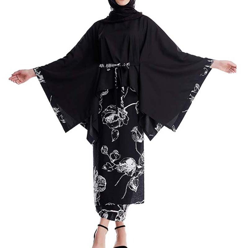 Floral Kimono-Inspired Modest Dress
