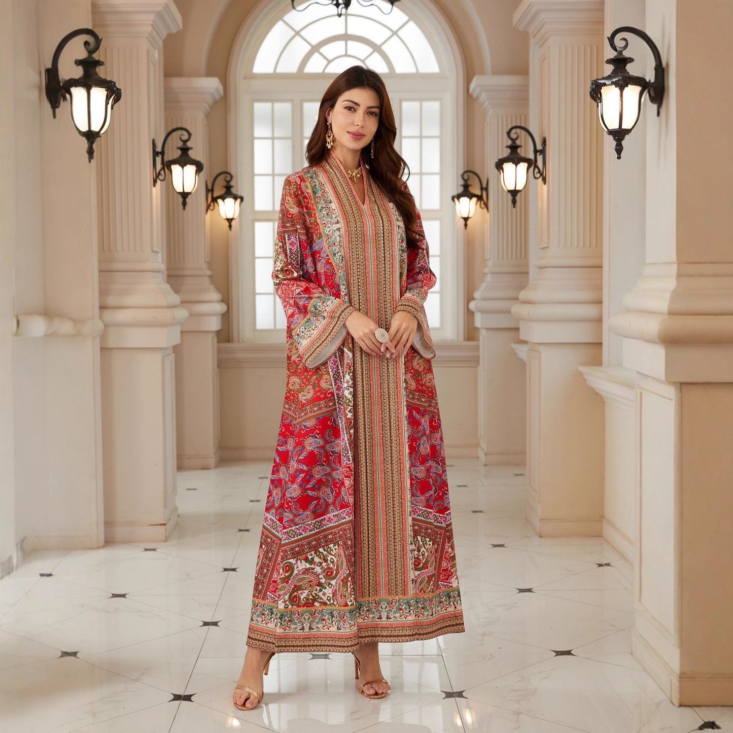 Crimson Mosaic Pull Over Robe