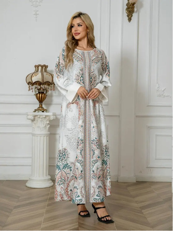 Floral Print Long Sleeve Abaya Dress