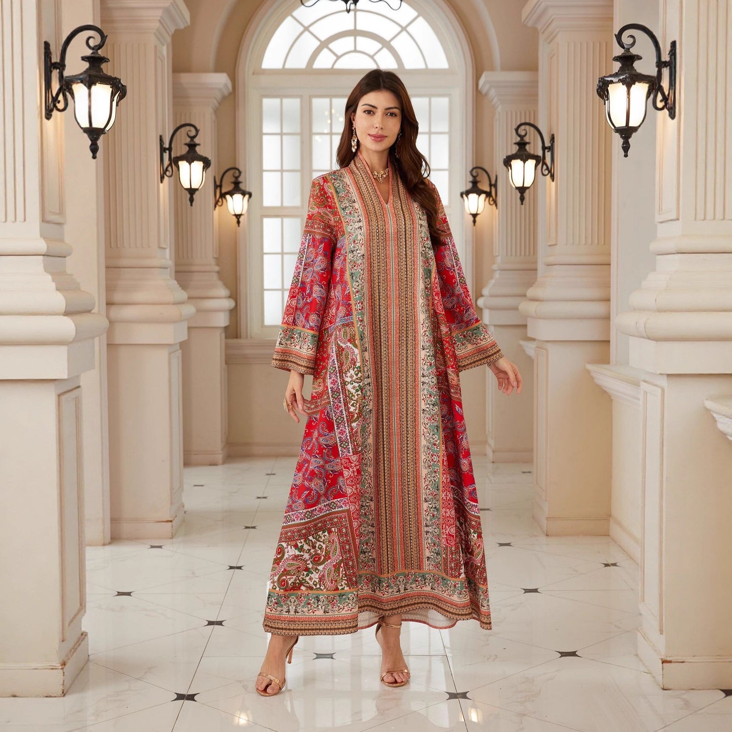 Crimson Mosaic Pull Over Robe