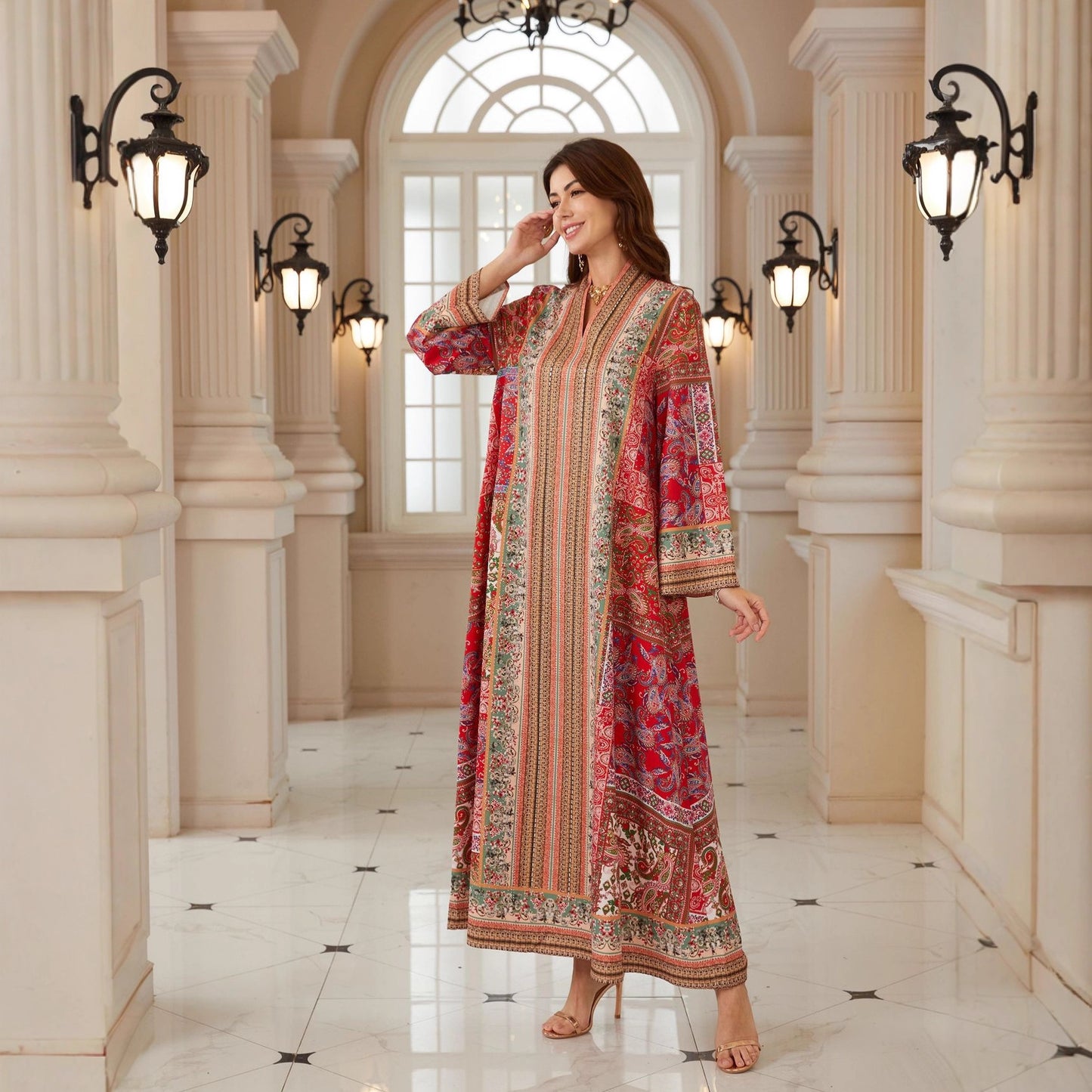 Crimson Mosaic Pull Over Robe