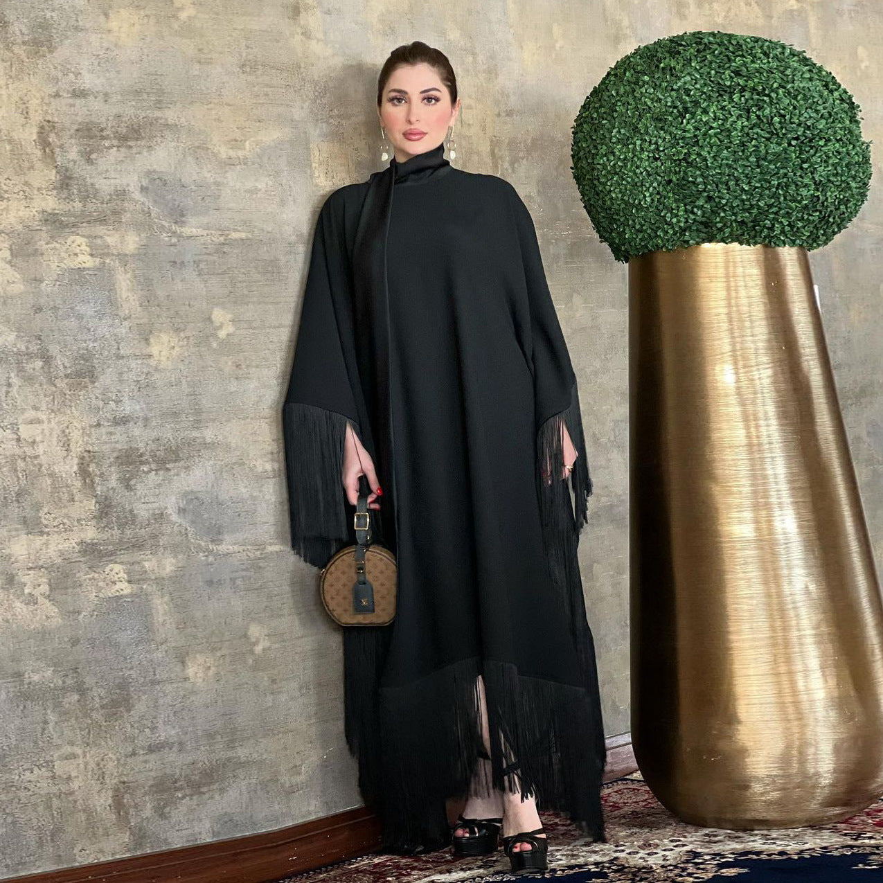 Women Batwing Sleeve Tassel Dress