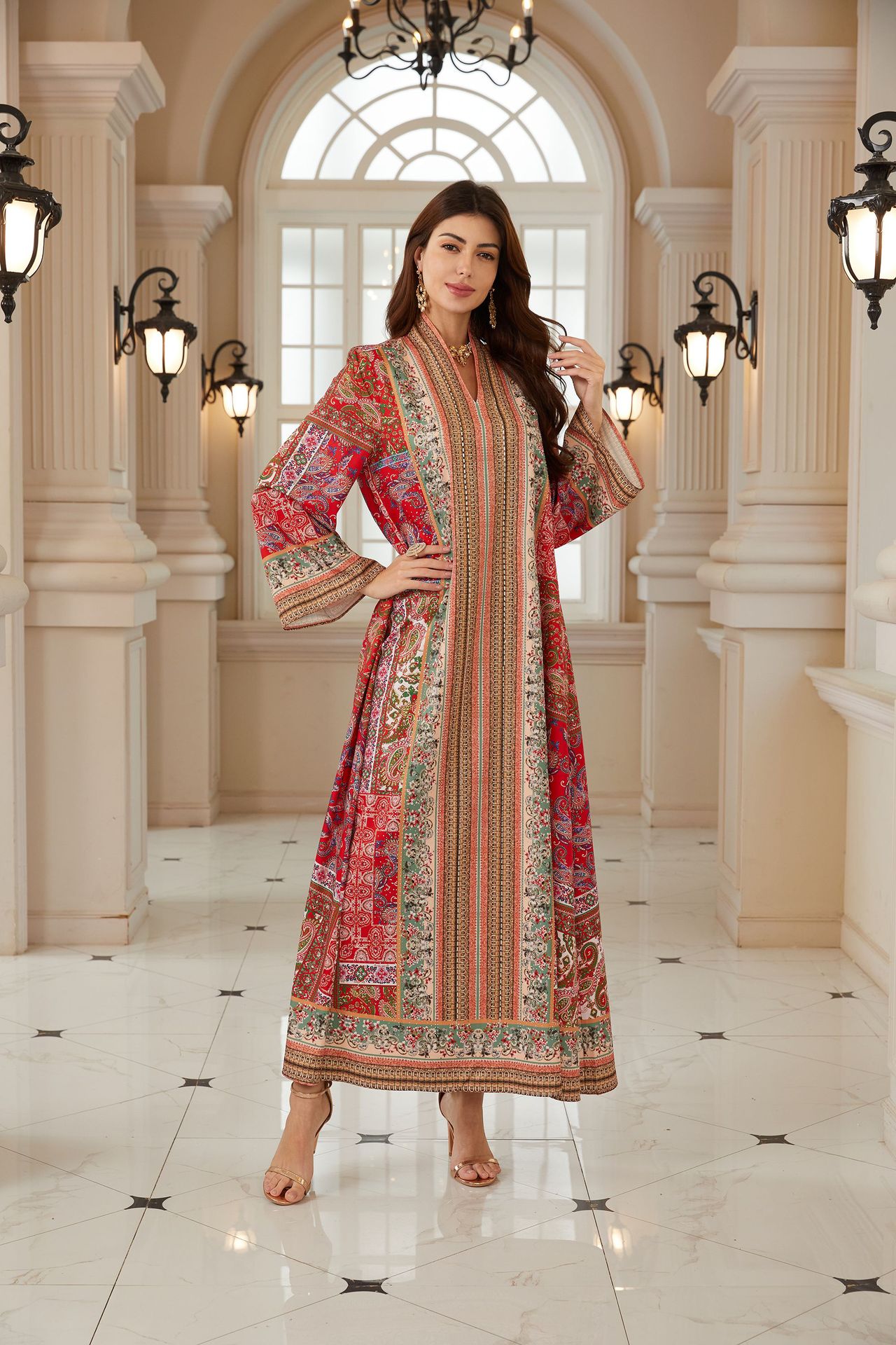 Crimson Mosaic Pull Over Robe