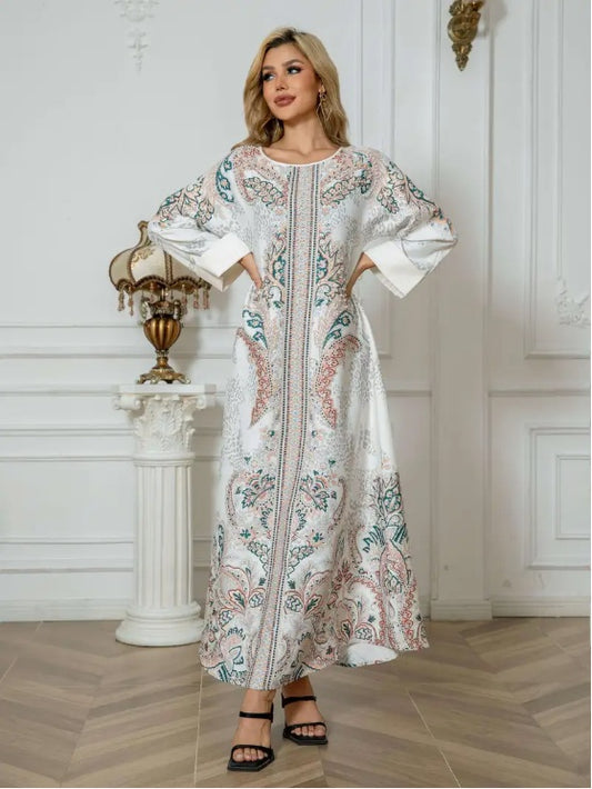 Floral Print Long Sleeve Abaya Dress
