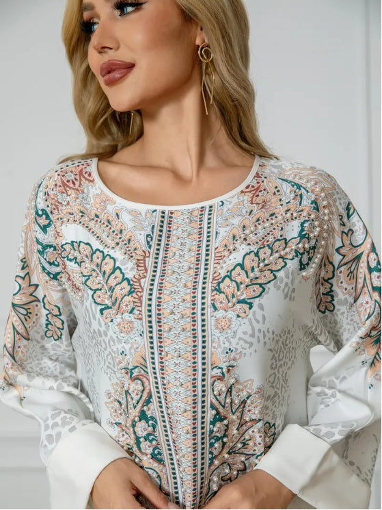 Floral Print Long Sleeve Abaya Dress